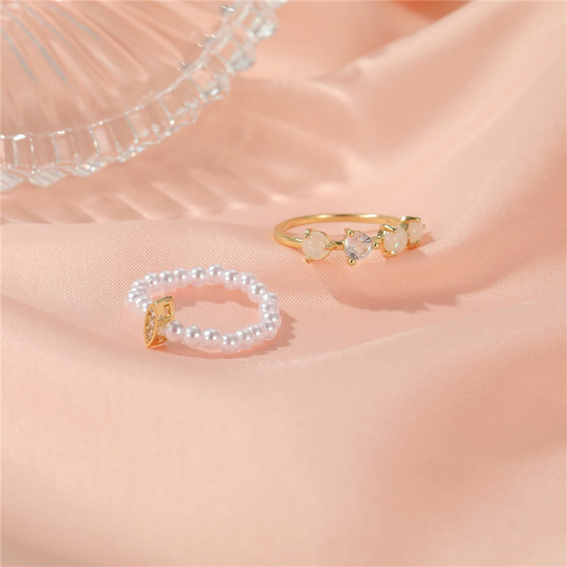 Japanese And Korean Creative Personality Ins Wind Diamond Rice Bead Ring Two-piece Set