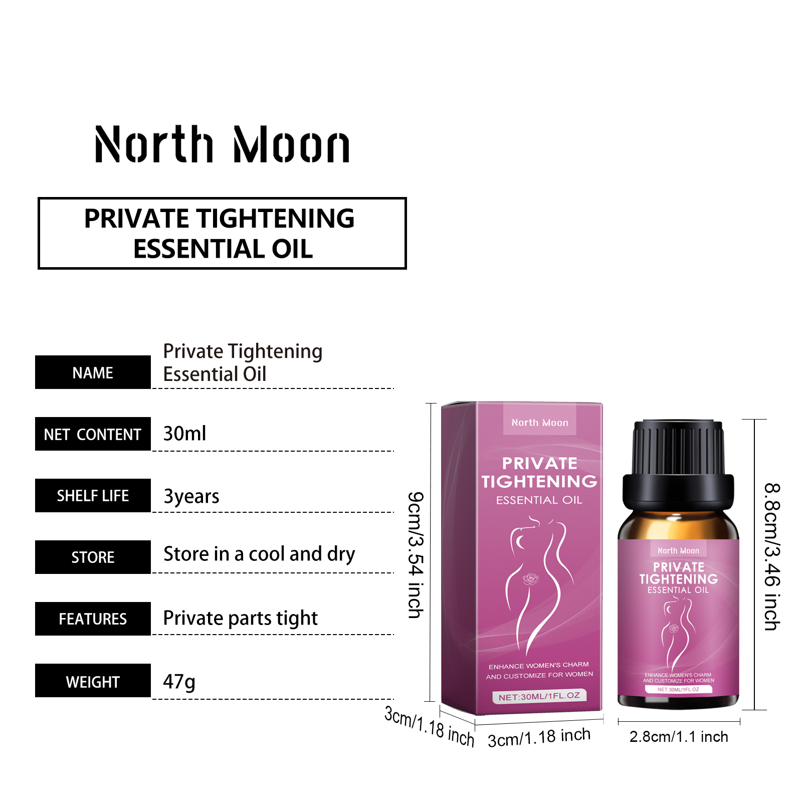 Private Tightening Essential Oil For Women, Intimate Moisturizing Massage Oil With Ginkgo Leaf Extract & Vitamin E, Restore Smooth & Elastic Feminine Skin, 30ml