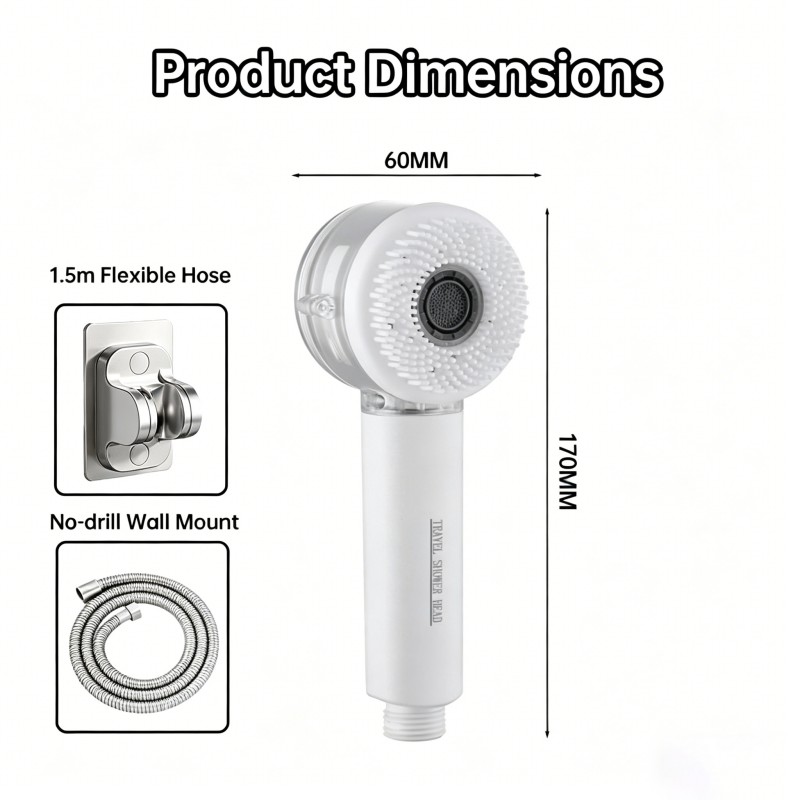 High Pressure Handheld Shower Head With Spa Massage Brush 2 Spray Modes Rain — image 3