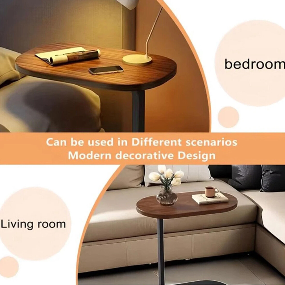 C-Shaped Compact Sofa Side End Table Coffee Laptop Living Room Bedroom UK