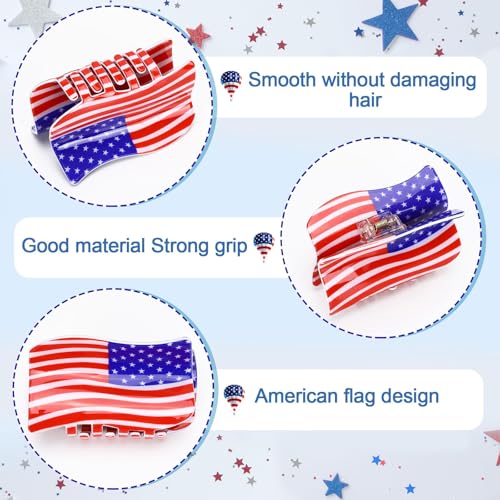 3Pcs American Flag Shaped Claw Clips USA Patriotic 4th Of July Design Hair Accessories Red White And Blue Hair Clips For Independence Day Veterans' Day -Give A Family Hair Clip As A Gift 5