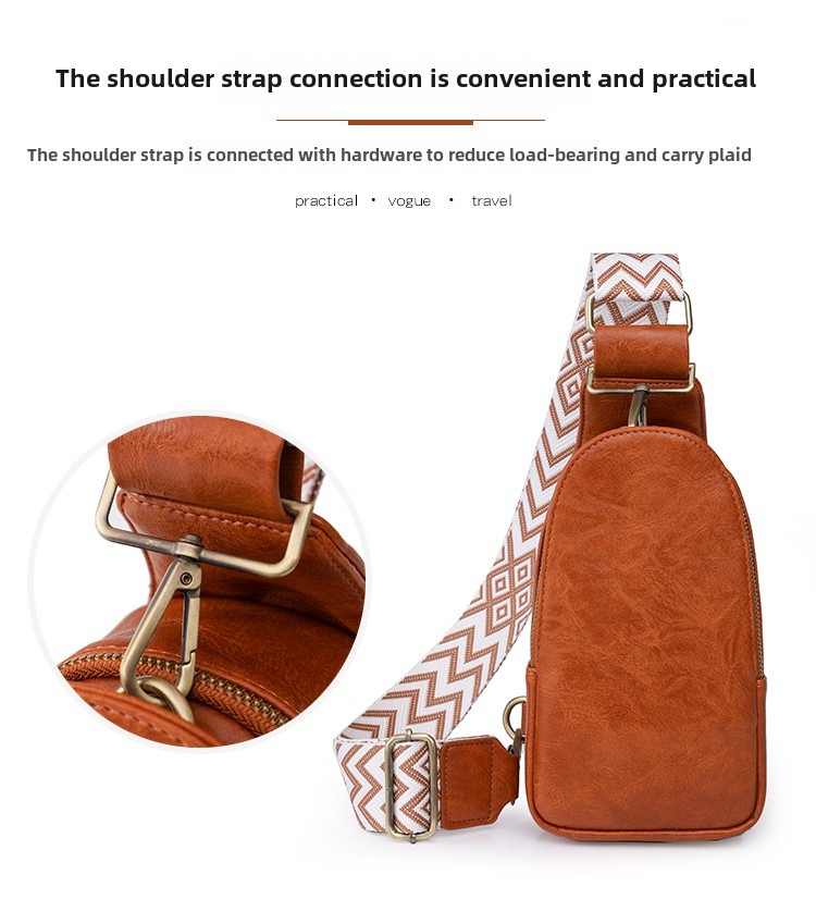 Women Chest Bag Sling Bag, Guitar Strap Small Crossbody Pu Leather Satchel Daypack