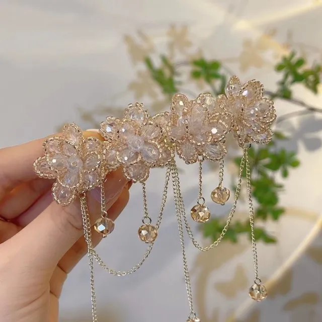 Light Luxury Hairpin Resin Copper Alloy Retro Crystal Crystal Tassel Spring Clip - Shop at LoveMi