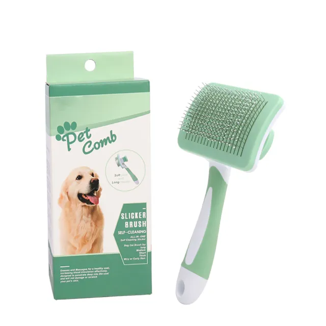 Self Cleaning Slicker Brush For Dogs, Cats Pets One Click Cleaning Function Gentle Effective Cat, Pet Dog Hair Remover Dog Grooming Accessories For... Green - Shop at LoveMi