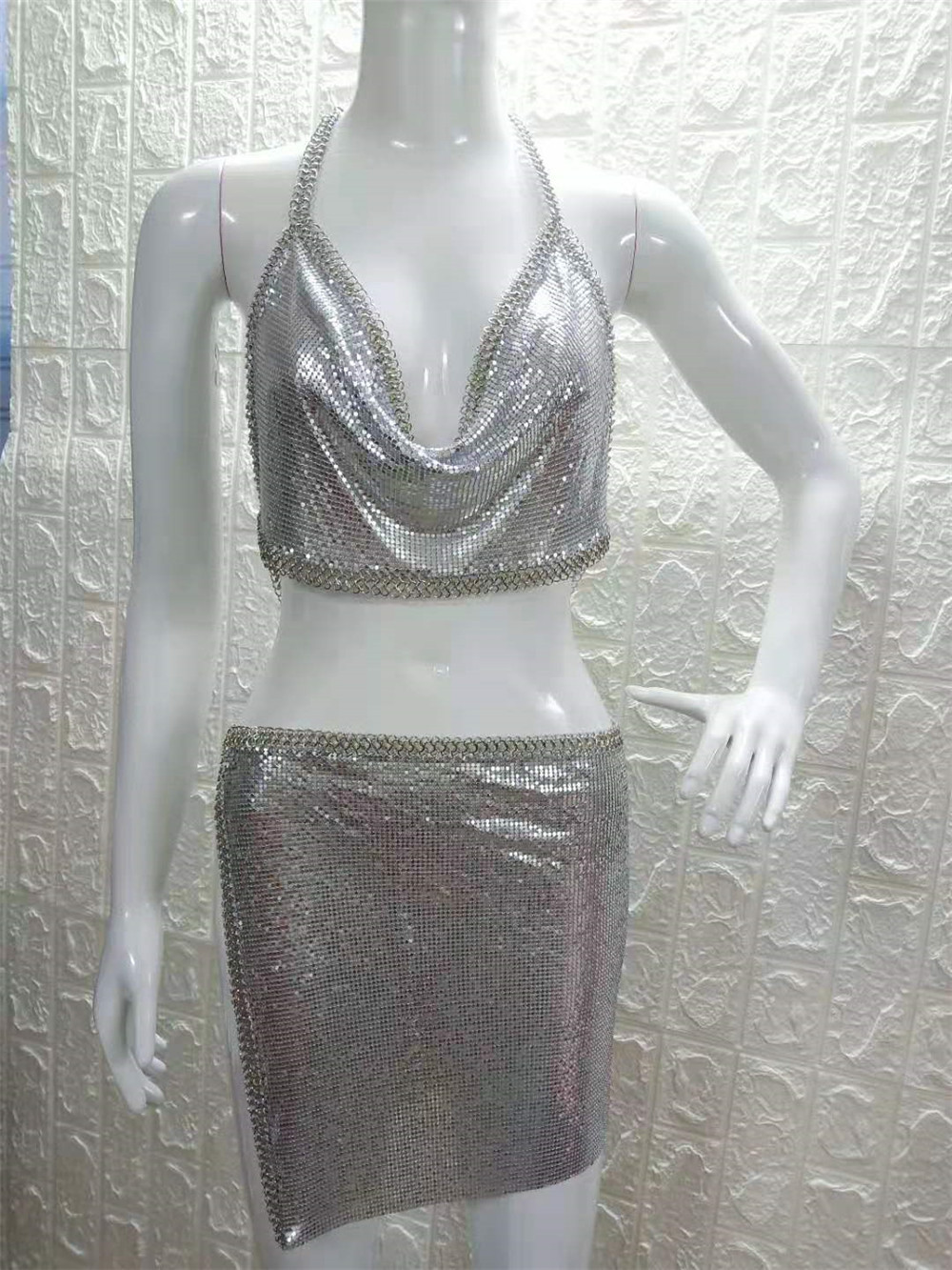 Women's Silver Chain Glow Tube Top Dress Suit