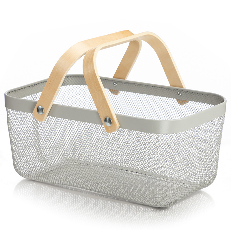 Title 2, Wooden Handle Mesh Basket Fruit Basket