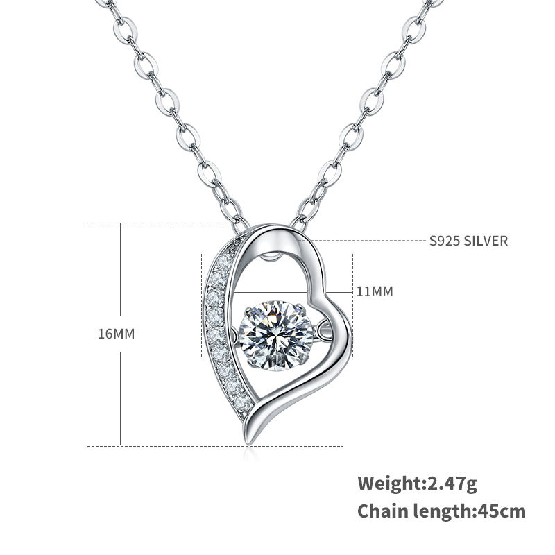 Collier Cœur Ouvert Moissanite 0,5ct D VVS1 Argent 925 Plaqué Platine Coffret