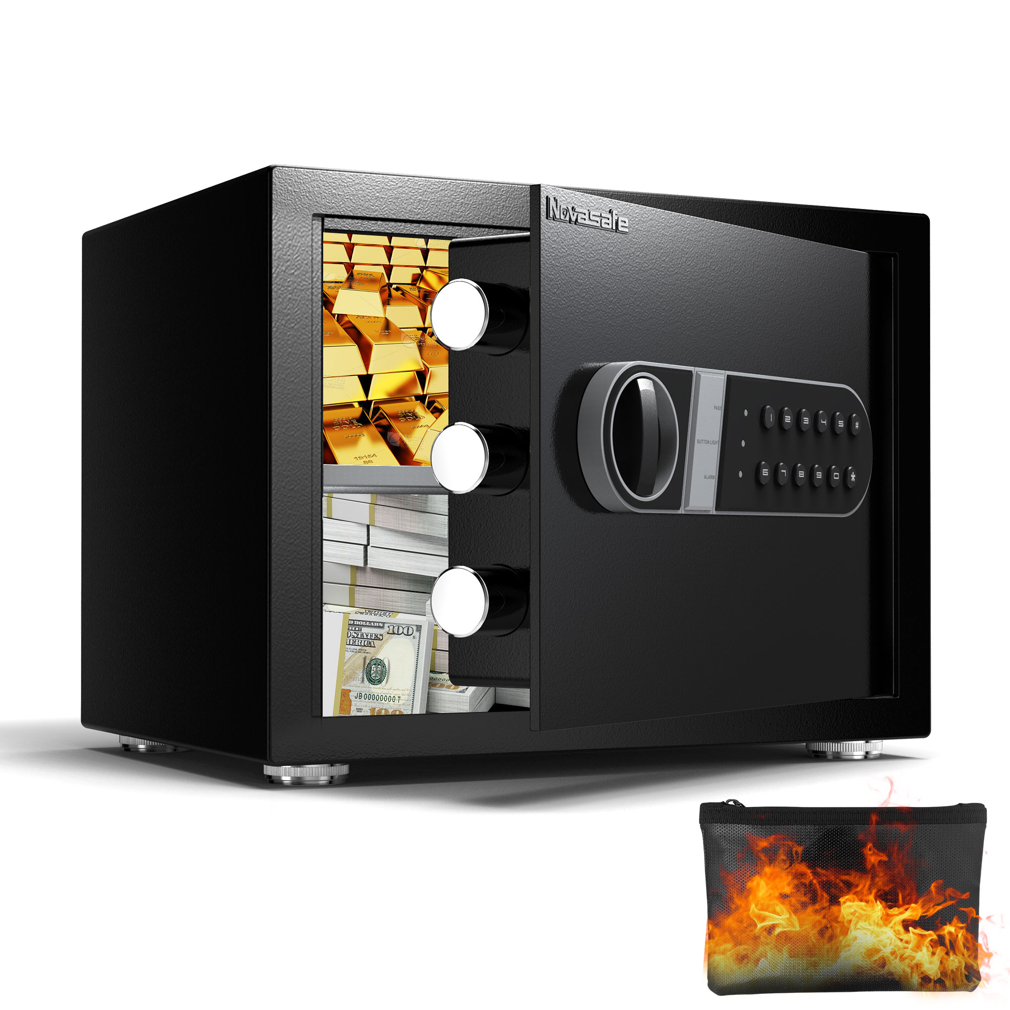Novasafe 0,8-2,0 Cu Ft Tastatură digitală inteligentă din oțel inoxidabil - Structură anti-pry, Tastă de urgență, Iluminat cu LED, Depozitare flexibilă