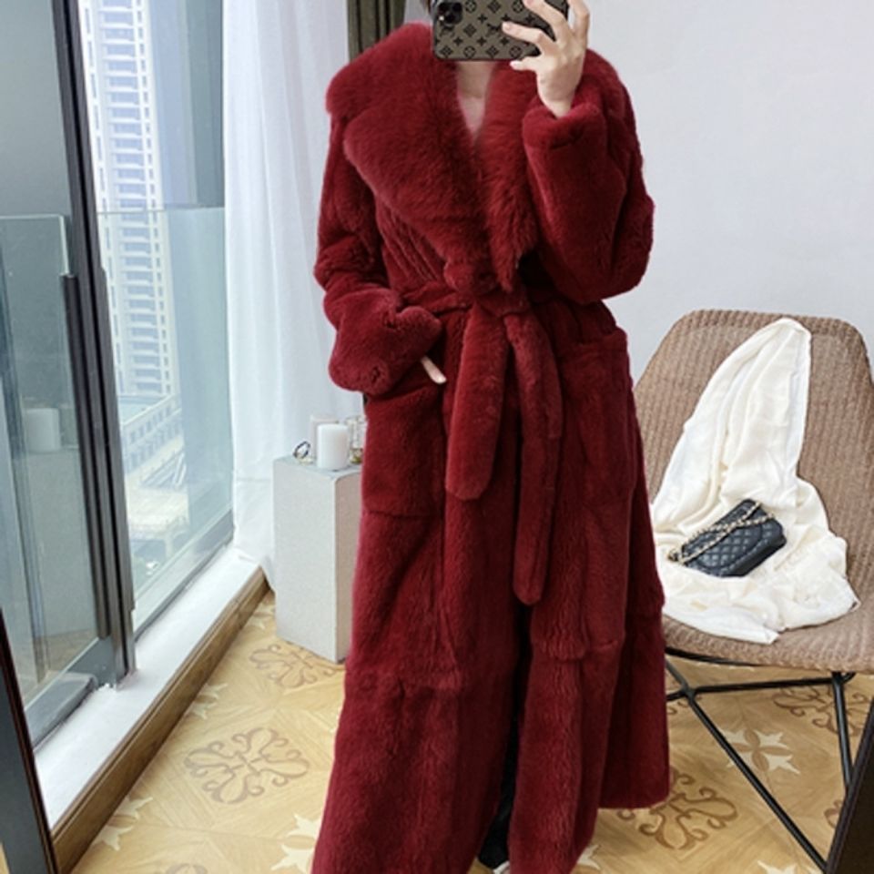 Faux Fur Coat Women's Mid length Coat Europe And America Wine Red - Shop at LoveMi