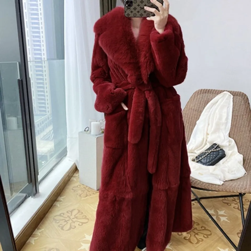 Faux Fur Coat Women's Mid-length Coat Europe And America - Wine Red