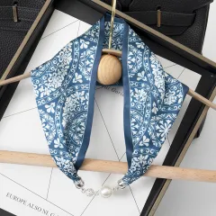 Magnetic Buckle Pearl Lazy Little Silk Scarf Female Neck Protection Decoration - Blue - View 1
