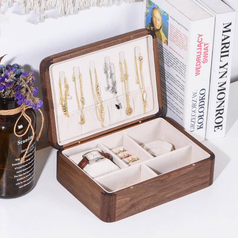 Title 1, Walnut Jewelry Box Storage Multi-function