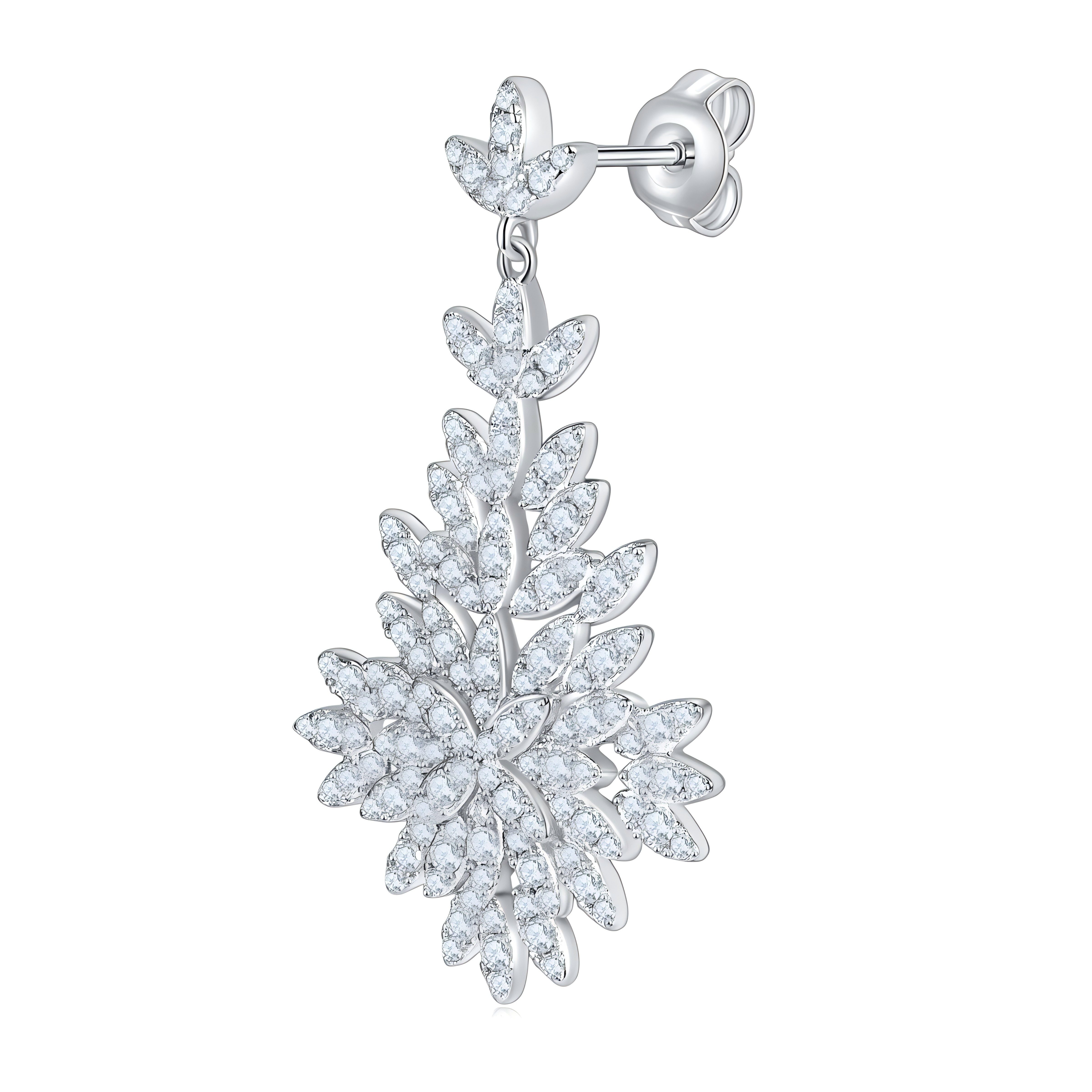 S925 Sterling Silver Platinum Plated Moissanite Long Dangle Earrings Cluster Leaf Design With GRA Certificate Luxury Jewelry Gift Box Set For Women