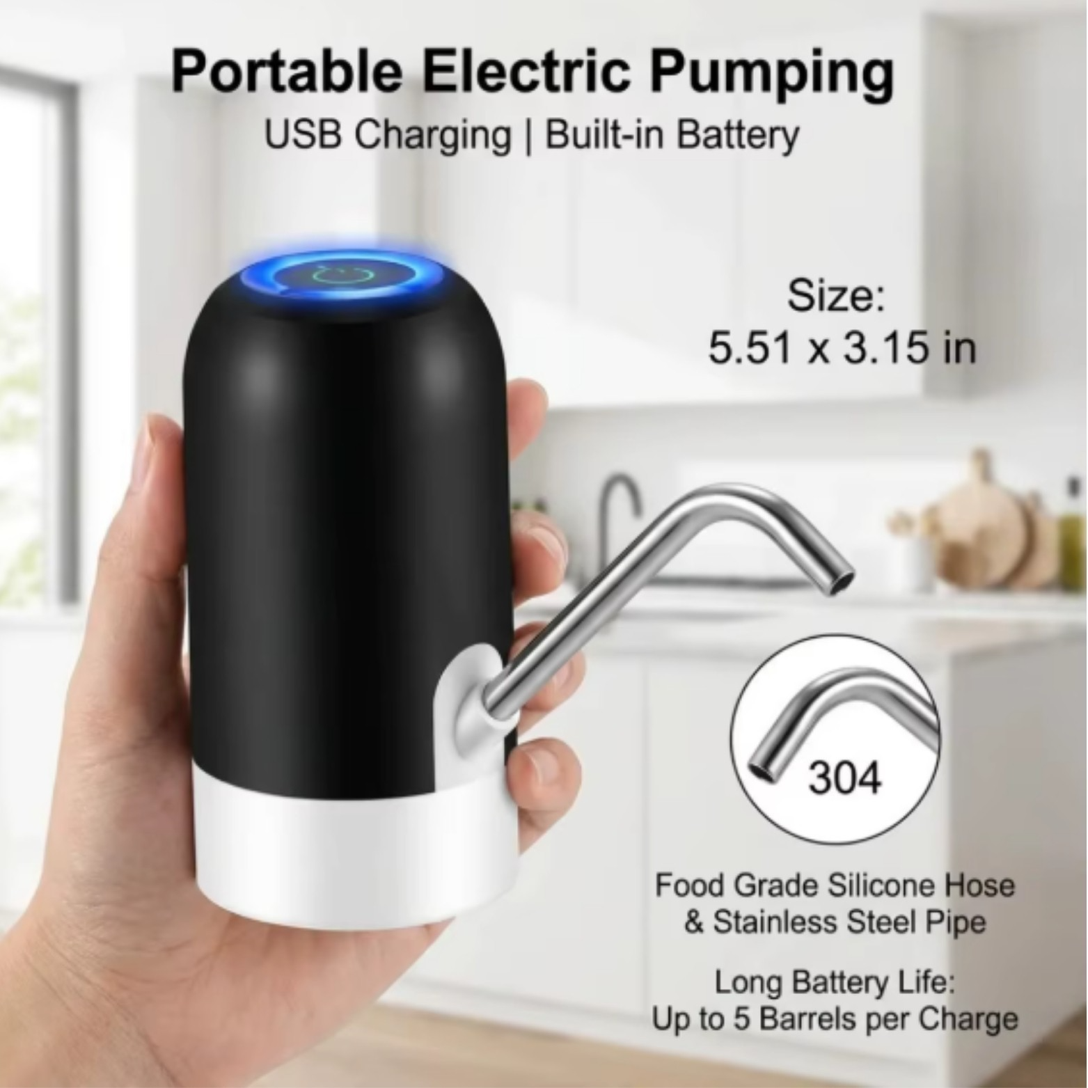 Electric Water Bottle  USB Rechargeable Automatic Drinking Water Dispenser