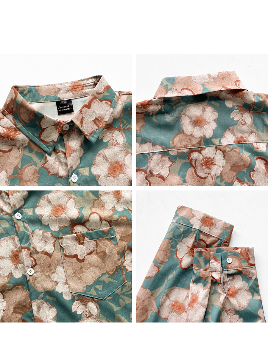 Men's Loose Casual Long Sleeve Floral Shirt