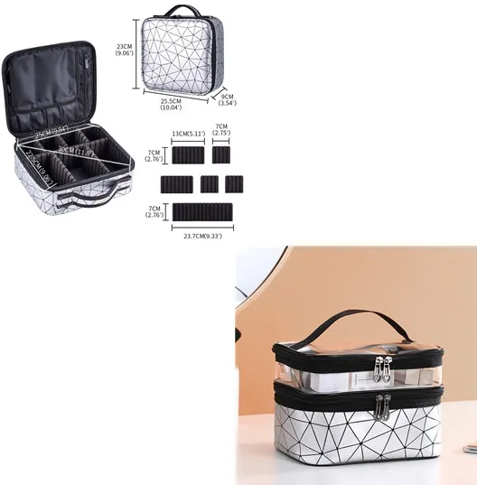 Portable Square Diamond Clapboard Cosmetic Bag Large Capacity Waterproof Cosmetic Case Set - Silver