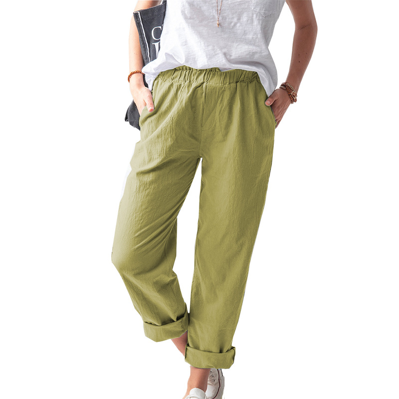 Title 6, Effen Kleur Casual Broek met Elastische Hoge Ta...