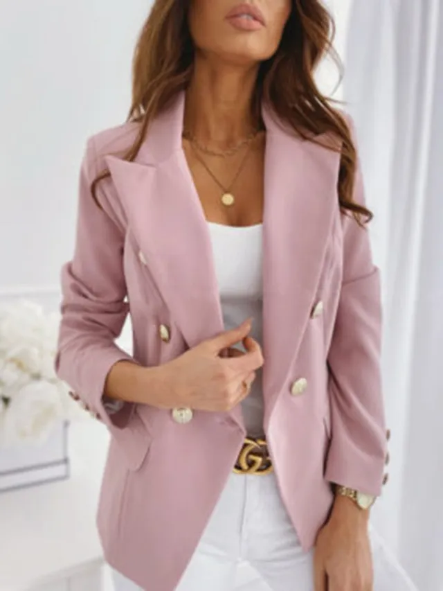 Long sleeved Double breasted Solid Color Stand up Collar Pink - Shop at LoveMi