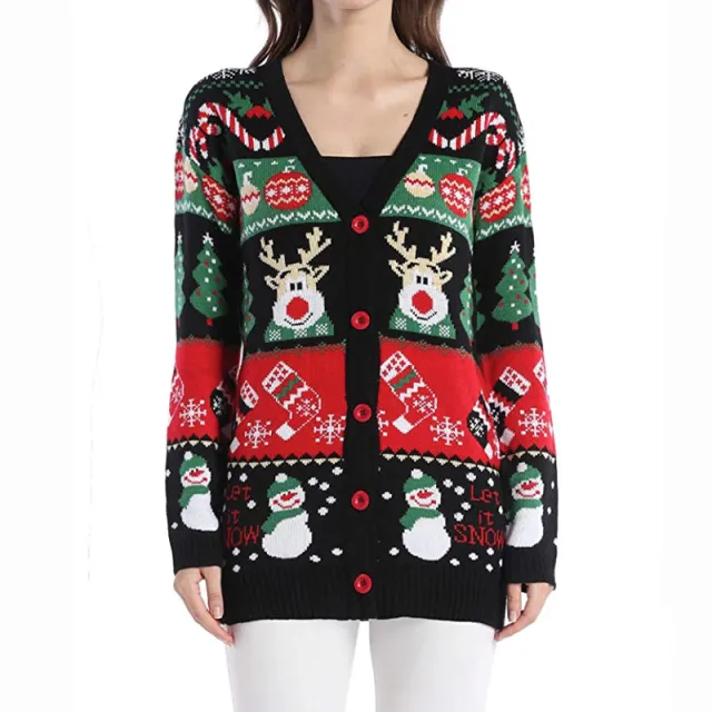 Winter Long Sleeved Women's Loose Knit Cardigan Black - Shop at LoveMi