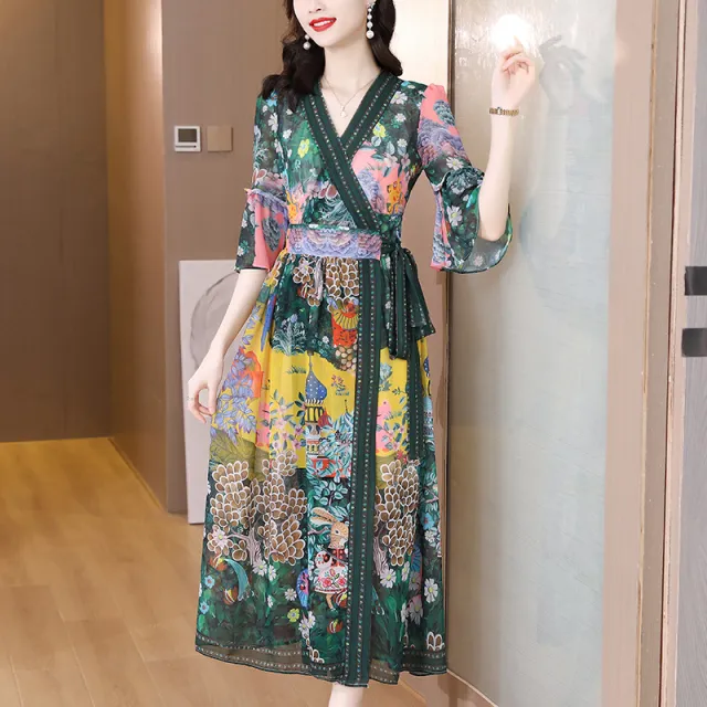 Summer Dress Mid length Fashion Slim Green - Shop at LoveMi