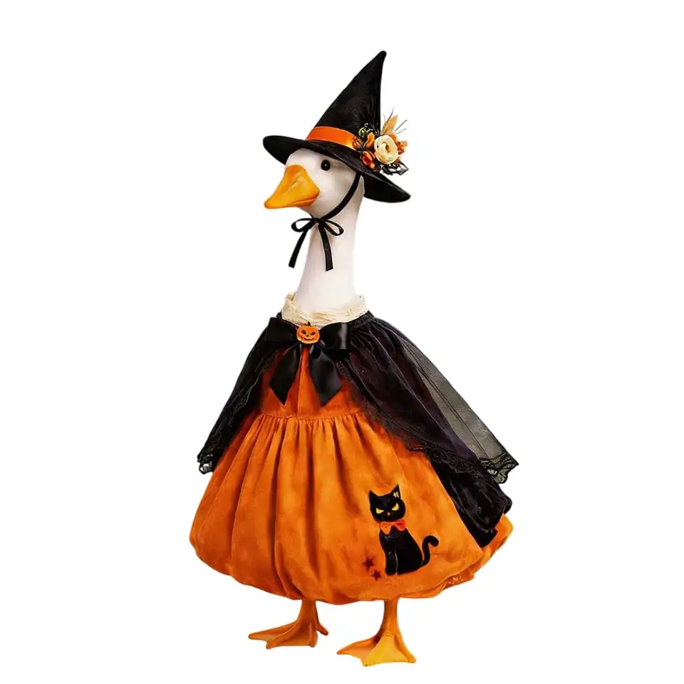 Halloween Porch Goose Outfits, Pumpkin Witch Black