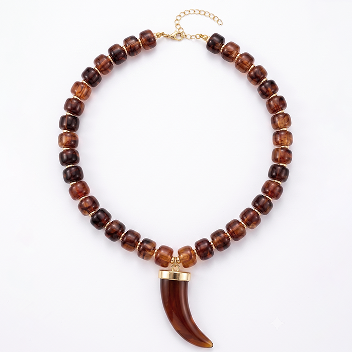 Amber Resin Wolf Tooth Pendant Necklace, picture 4 of 4