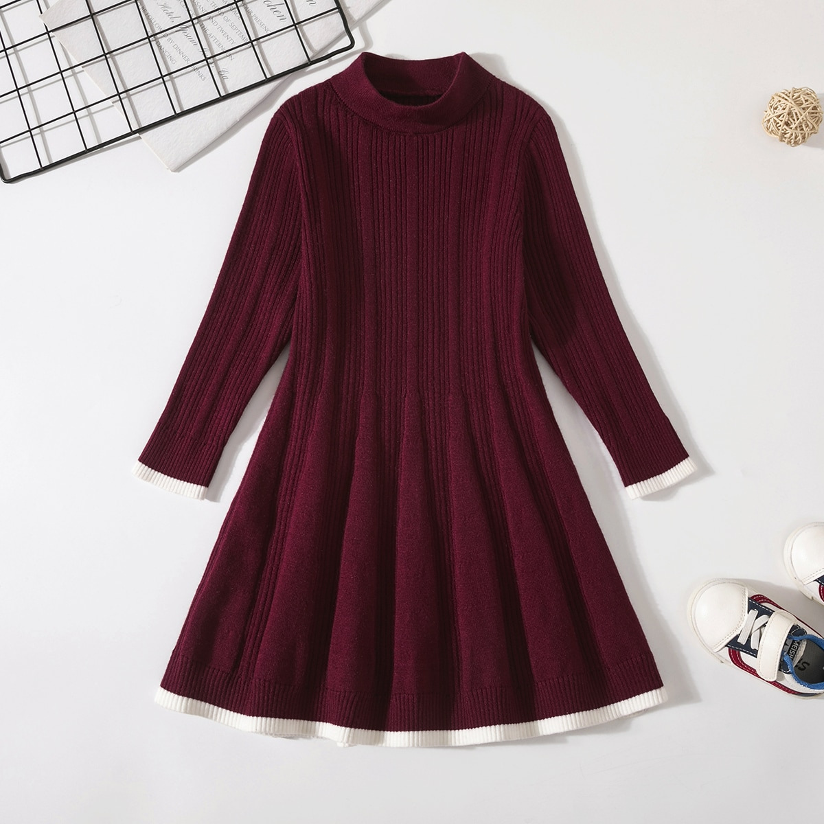 Girls' Knitted Dress, Winter Warm Woolen Skirt, Children's Casual Princess Base Skirt