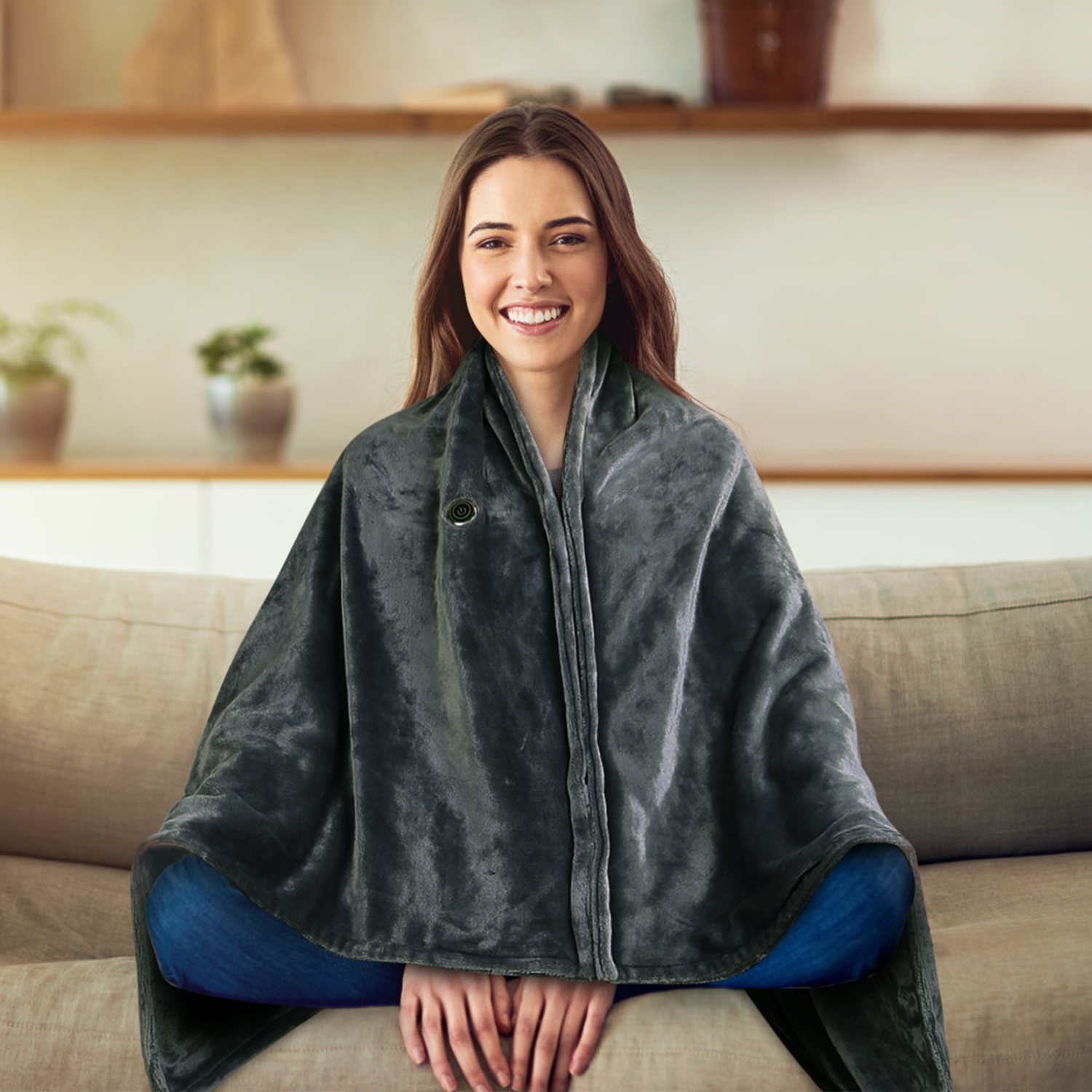 1Pc  59x31in USB Heated Blanket Electric Heated Blanket Heated Poncho Shawl Wrap Throw With Zipper Washable For Home Office No Power Bank Compatible With CJCD2415461