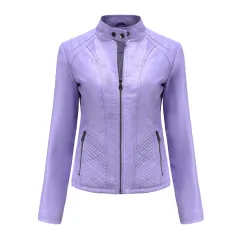 Autumn And Winter Casual Leather Coat Long-sleeved Motorcycle Jacket - Lavender - View 1