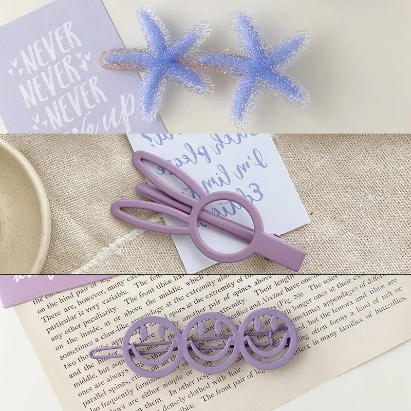 New Purple Girl Heart Pure Color Side Clip Flower Hairpin