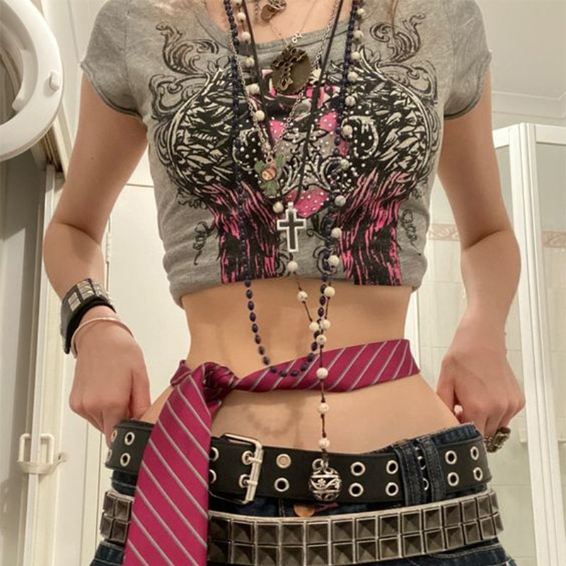 Hot Diamond Printing Spice Retro Short Sleeve T Shirt Women Autumn