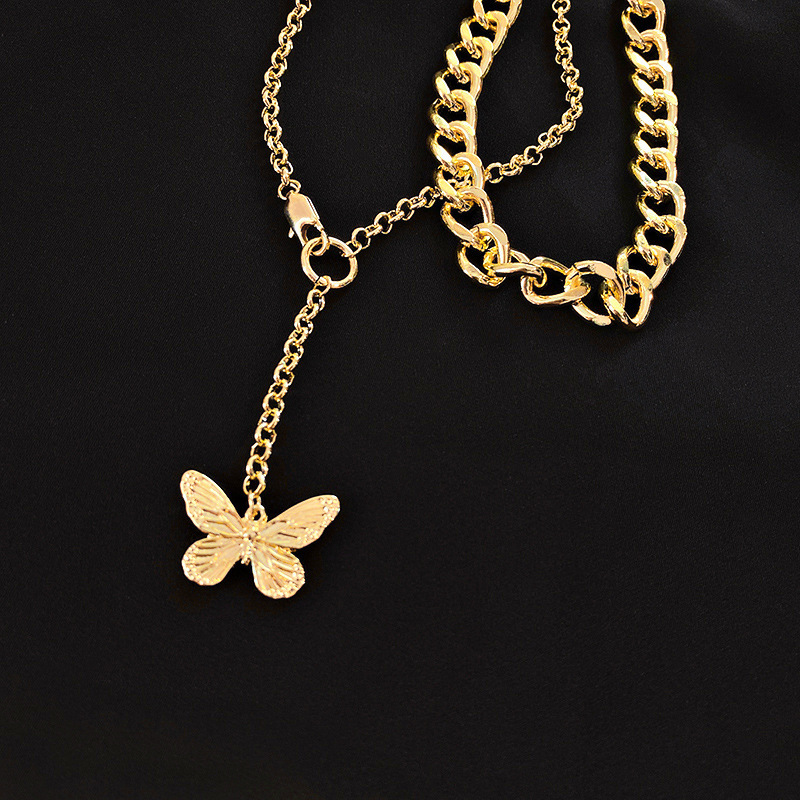 New Metal Double Layer Butterfly Necklace Pendant