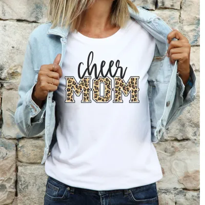 European And American Leopard Print Cheerleading Mother Round Neck Short Sleeve T shirt White - Shop at LoveMi