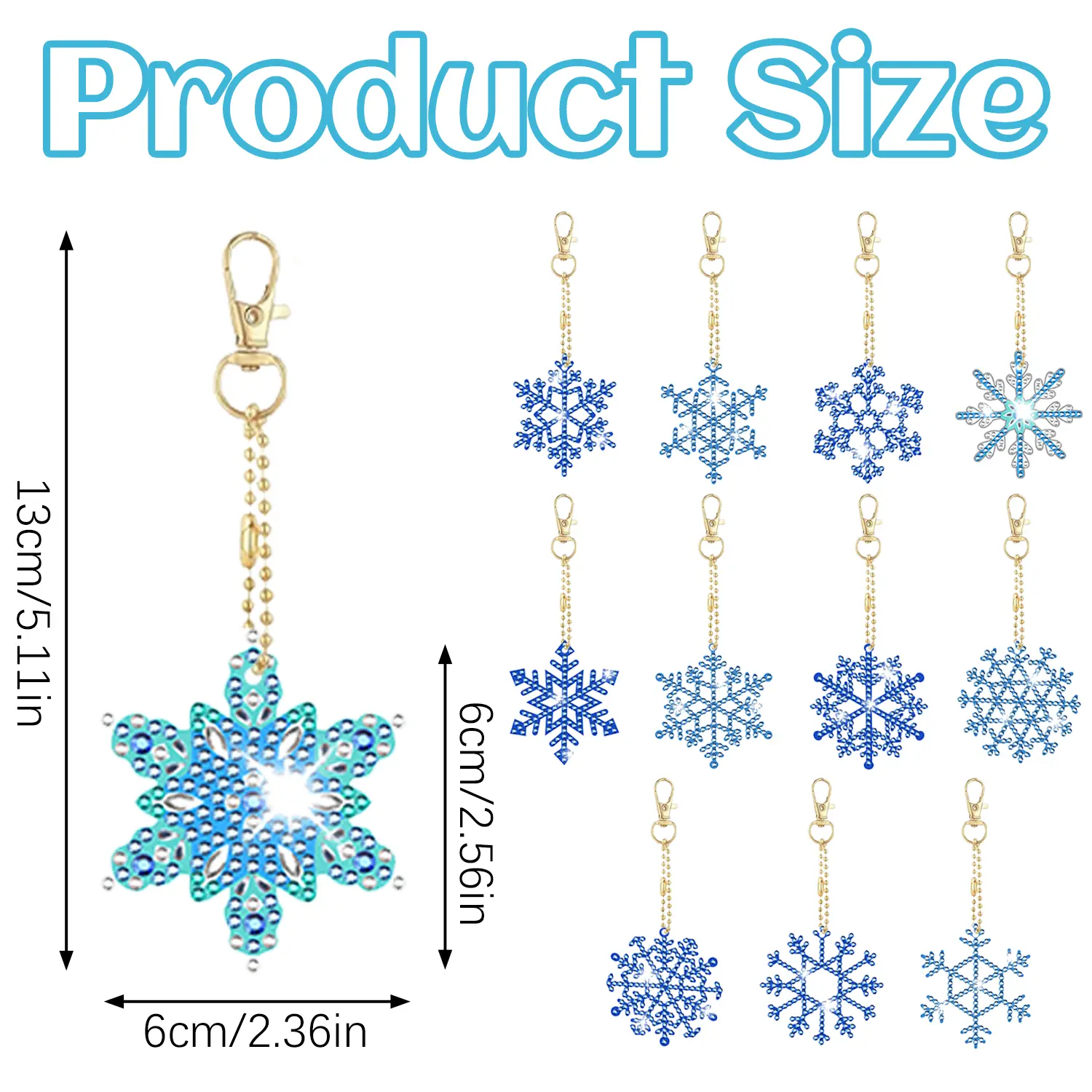 12 Packs Snowflake Rhinestones Painting Keychain Kits