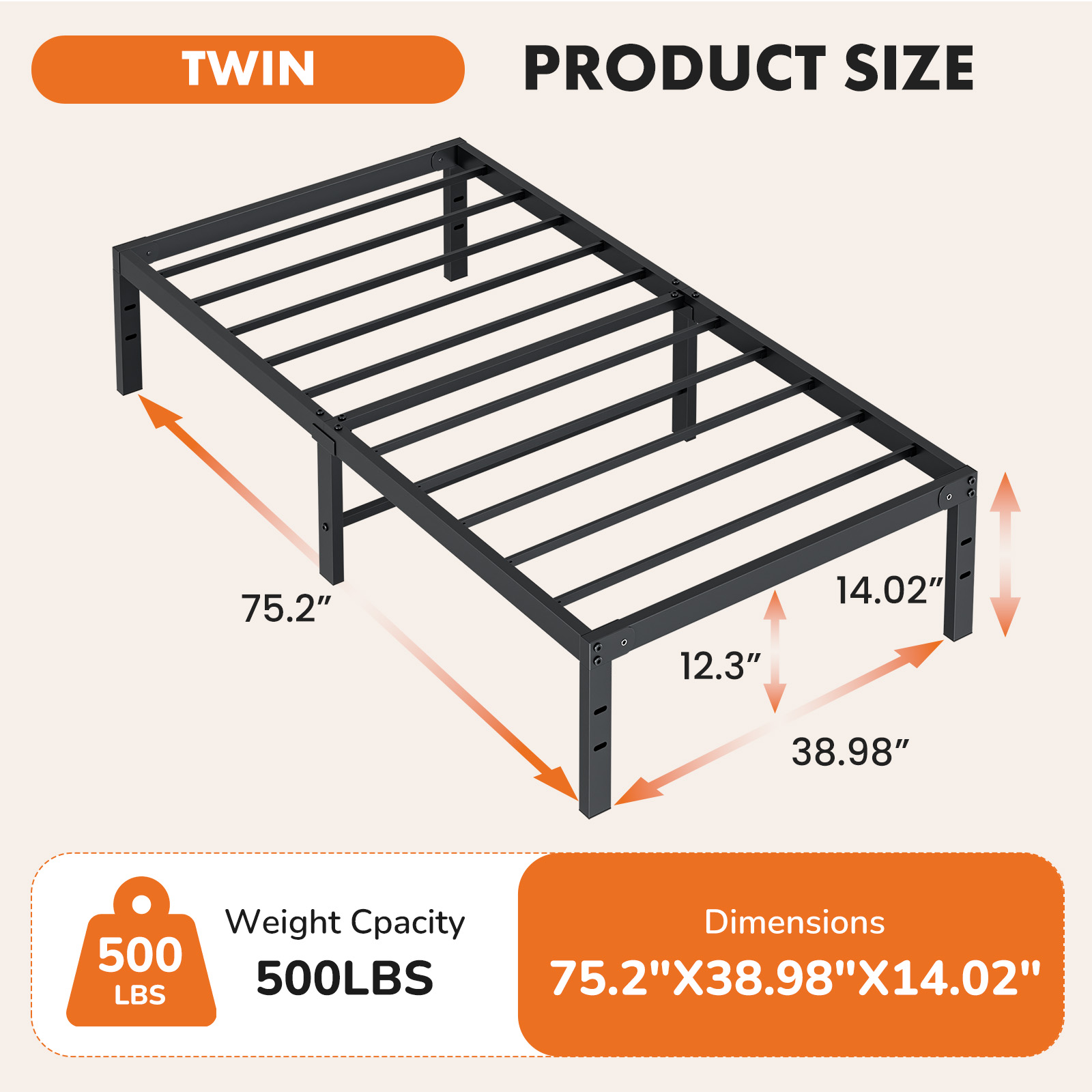 14IN Metal Bed Frame, Under Bed Storage image 2
