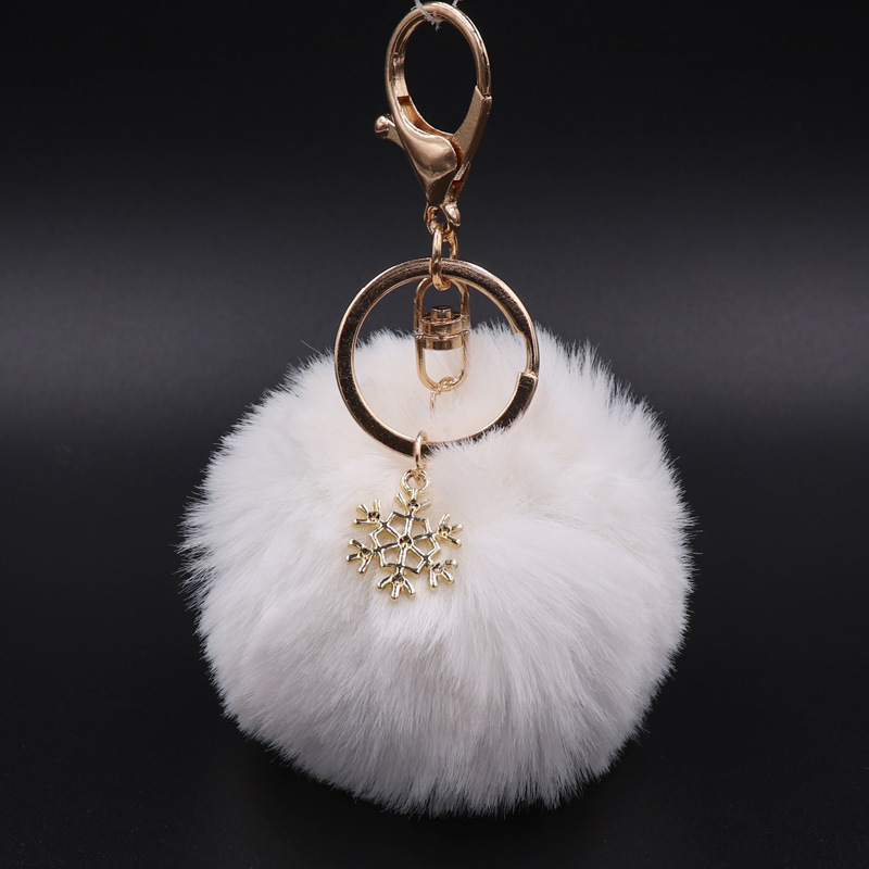 Christmas Snowflake Plush Key Chain Alloy Bag Pendant White - Shop at LoveMi