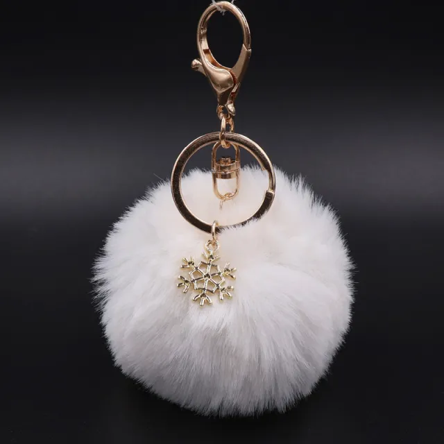 Christmas Snowflake Plush Key Chain Alloy Bag Pendant White - Shop at LoveMi