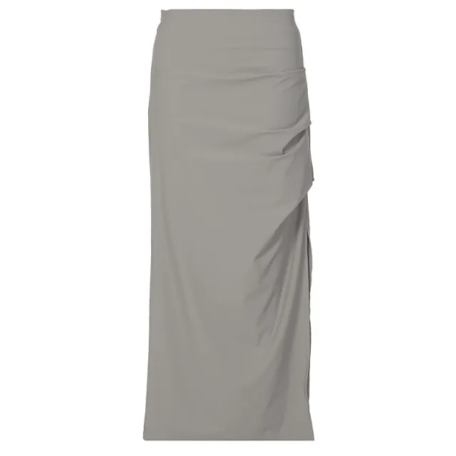 Design Pleated Slit High waisted Midi Skirt Khaki - Shop at LoveMi
