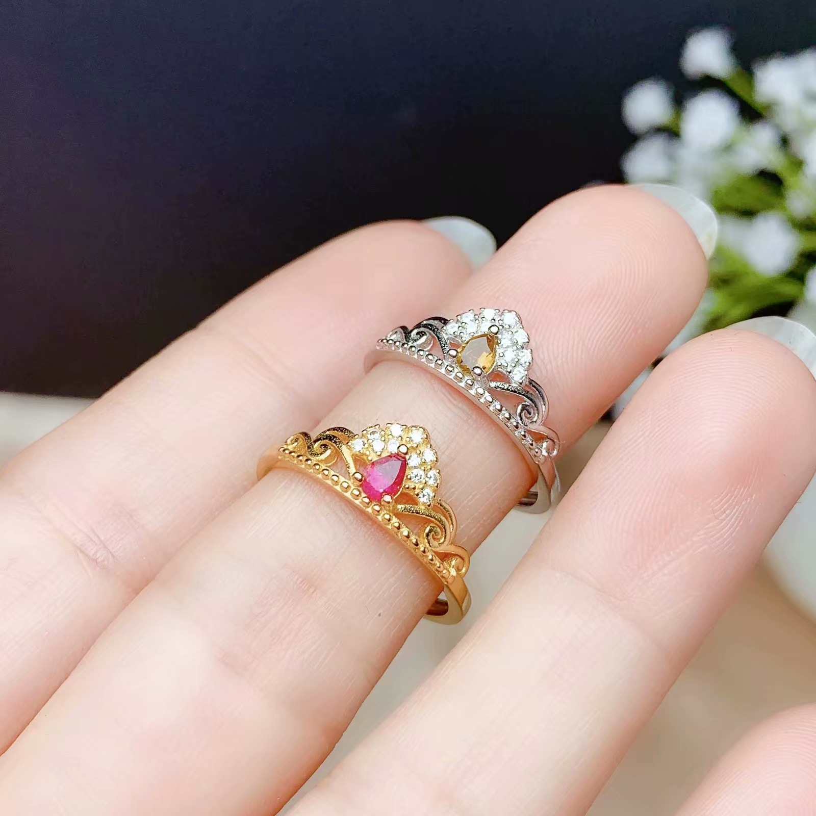 Platinum Gold Tone Empty Water Drop Ring — foto 3
