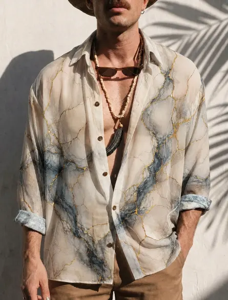 Marble Print Sheer Oversized Shirt