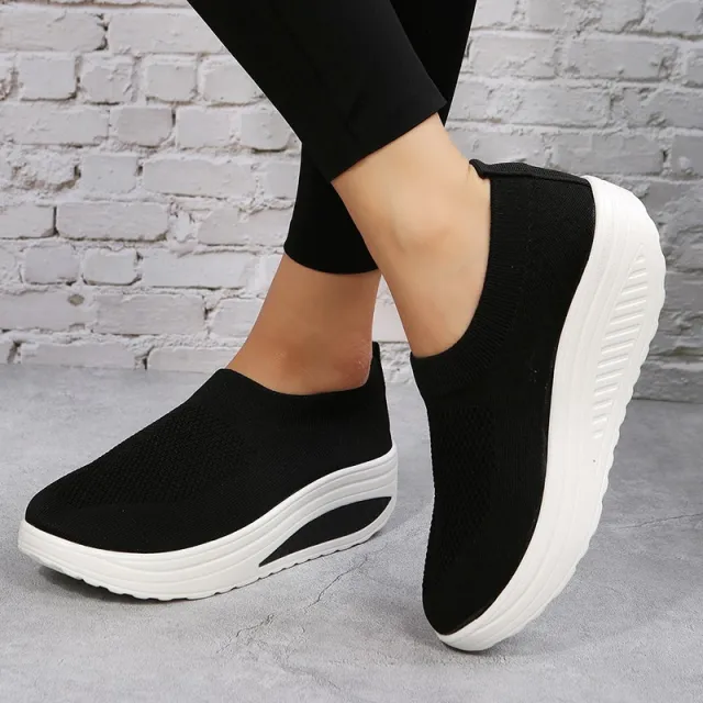 Women's Trend Thick Sole Fly Woven Breathable Mesh Casual Shoes Black - Shop at LoveMi