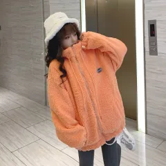 Women's Plush Thick Lamb Wool Coat - Orange - View 1