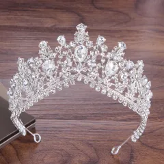 Three-piece Bridal Crown Headdress Baroque Hair Accessory Necklace Earrings - White - View 1