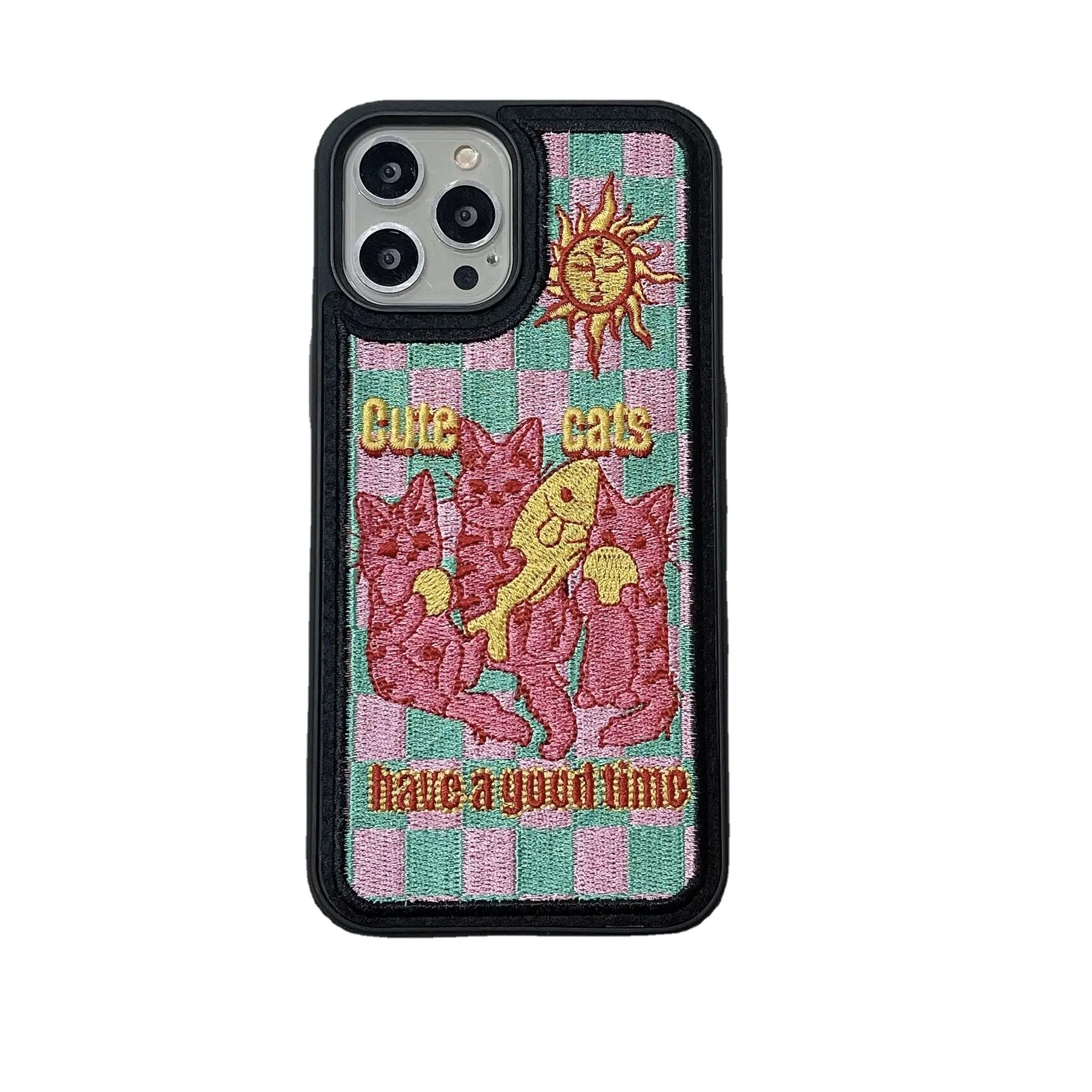 Innovation Of Heavy Industry Embroidery Cat Eating Fish Mobile Case