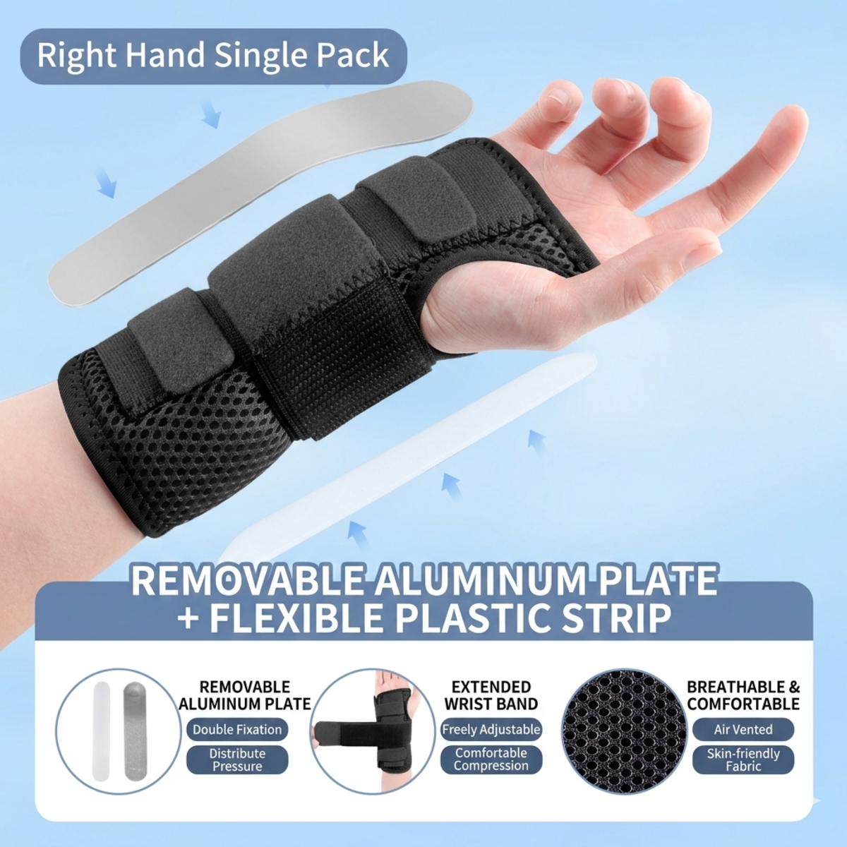 Wrist Brace With Aluminum Splint Support, Adjustable Wrist Stabilizer For Carpal Tunnel Relief, Breathable Compression Wrist Guard For Men Women, Wrist Immobilizer For Sprains Tendonitis Arthritis, Le