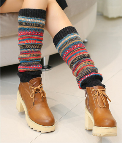 Title 1, Vintage Colorful Striped Fashion Pile Socks