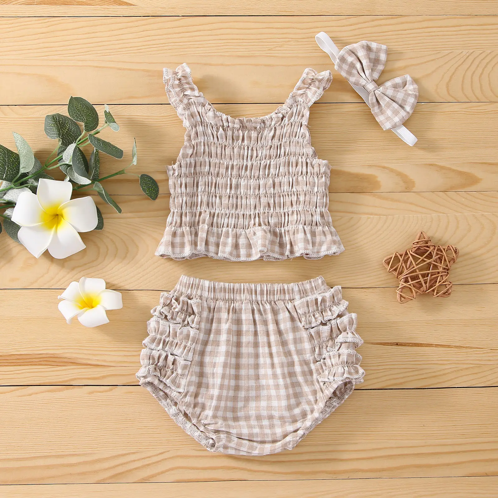 Baby Sleeveless Lace Sling Top Bread Pants Headband Three Piece Set