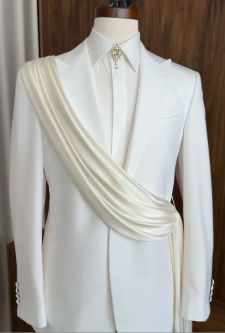 Draped Sash Formal Suit Set