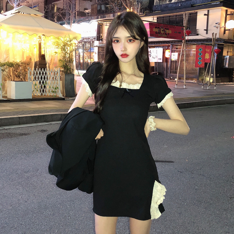 Women's Fashion Split Slim Package Collar Short-sleeved Dress