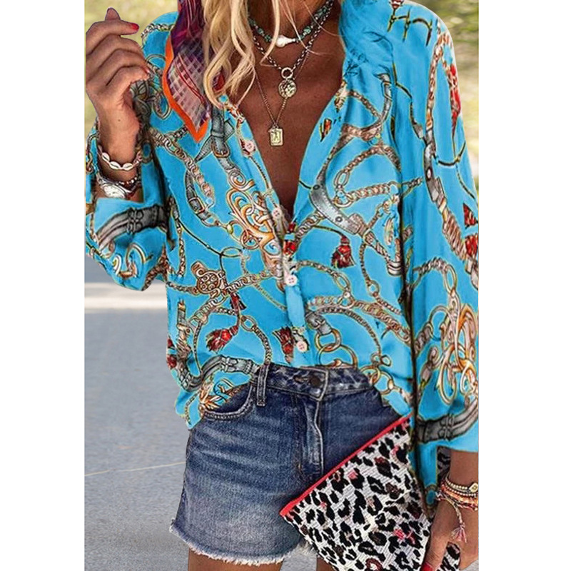 Single-Breasted Printed Shirt Top